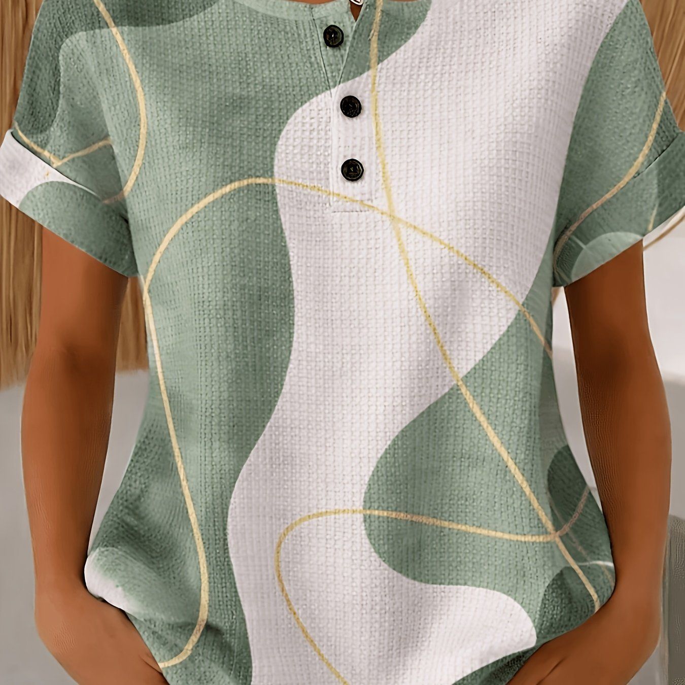 2026 Summer New European And American Style Fake Two-Piece Long-Sleeved Polo Shirt T-Shirt, Women'S Color-Blocking Lapel Waffle Top, Fashionable And Easy Base Shirt, Casual Versatile Drop Shoulder Shirt, Stylish Age-Reducing Spliced T-Shirt
