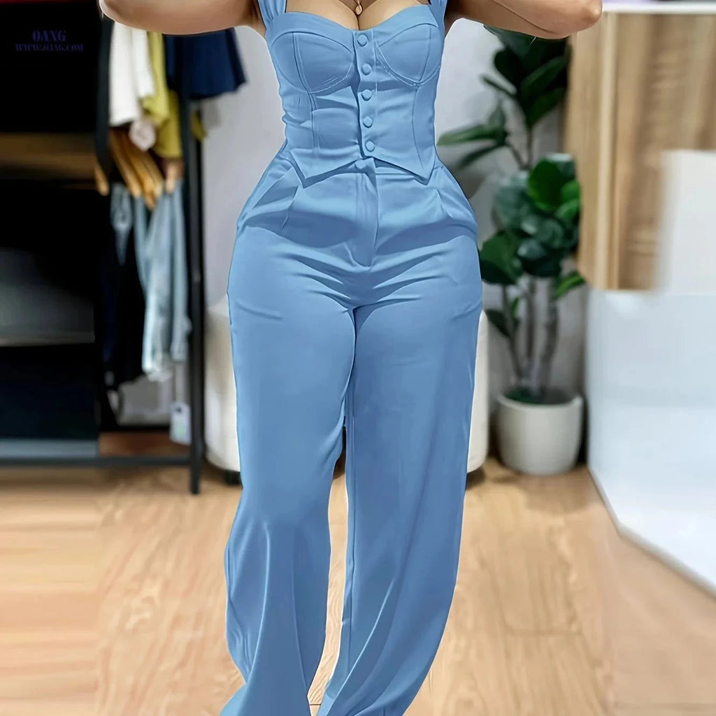 2026 Women’s Casual Wide-Leg Vest and Pants Set - Stylish Comfort   OAXG Blue / XS