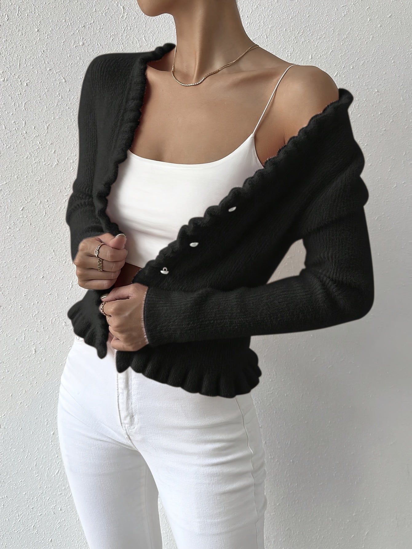 2026 Women's Faux Mink Cardigan, New Autumn/Winter Style, Gentle Style with Frayed Edges, Waist-Cinching Cropped Length, Soft and Elegant Outerwear, Suitable for All Seasons   OAXG White / XS