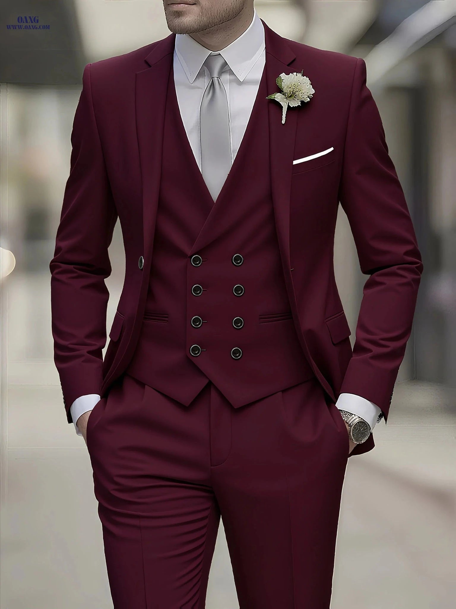 3-Piece Men’s Suit Set - Polyester Shirt, Pants, and Vest   OAXG 