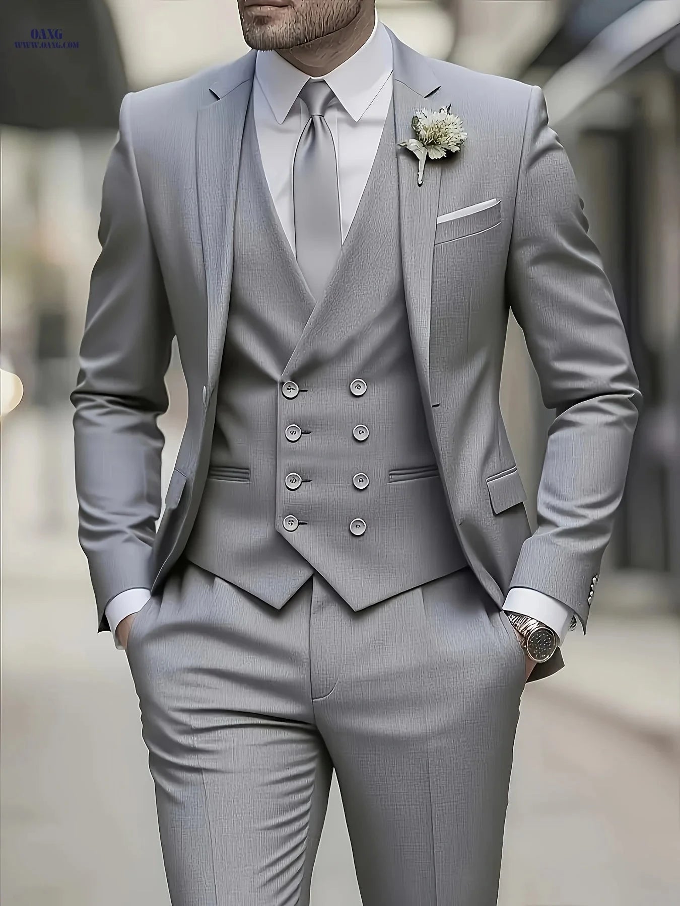 3-Piece Men’s Suit Set - Polyester Shirt, Pants, and Vest   OAXG 