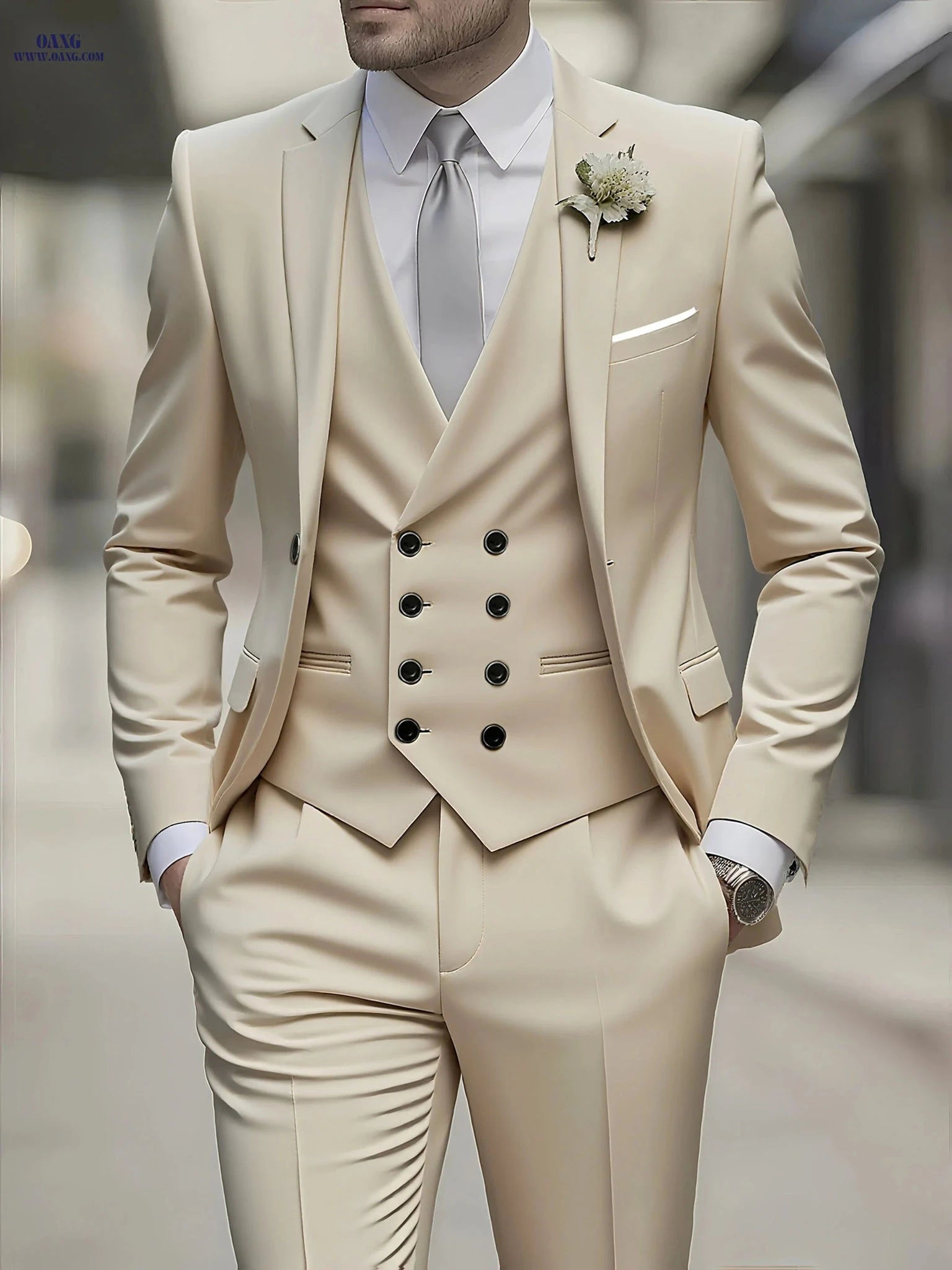 3-Piece Men’s Suit Set - Polyester Shirt, Pants, and Vest   OAXG 