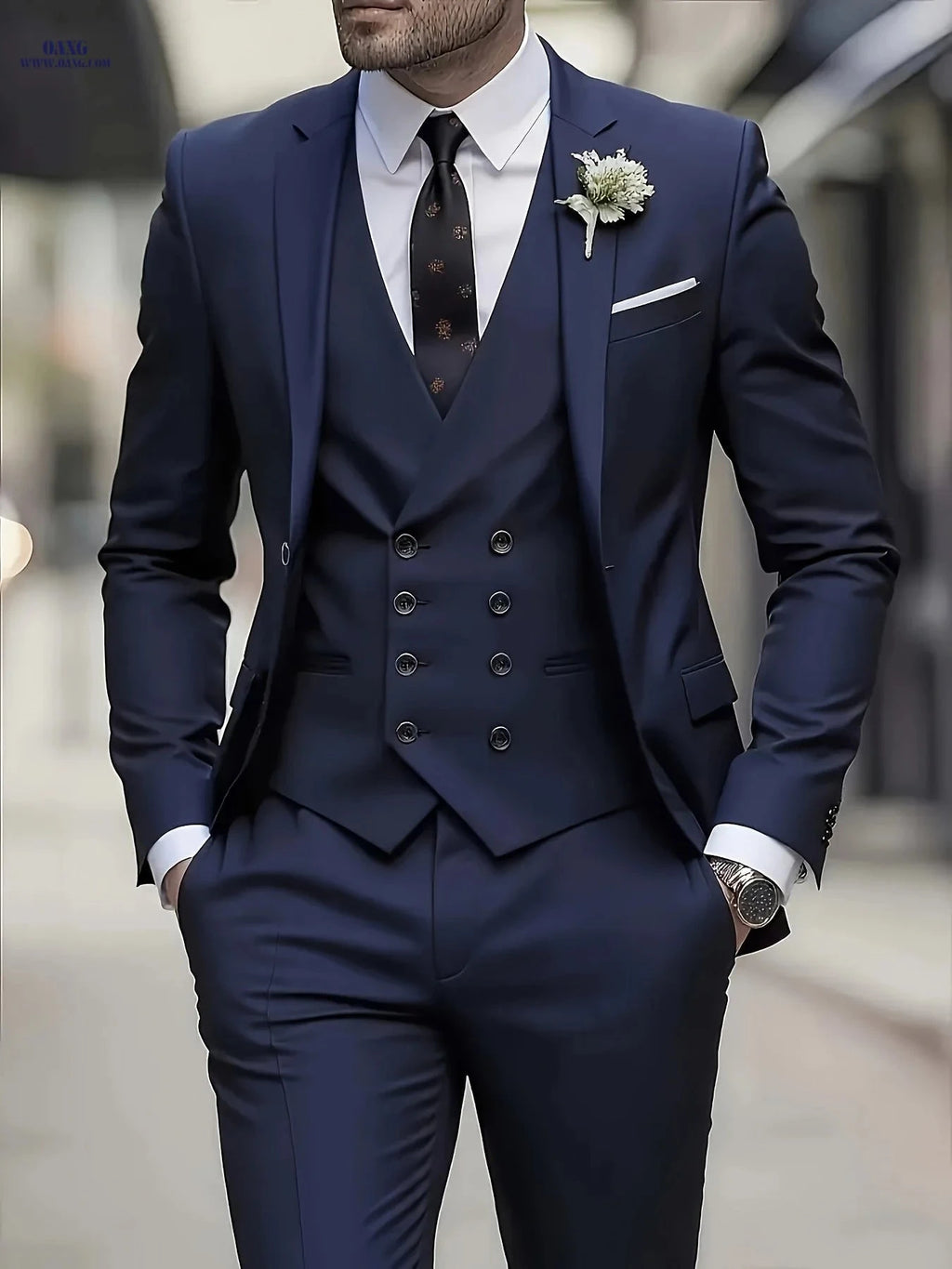 3-Piece Men’s Suit Set - Polyester Shirt, Pants, and Vest   OAXG 