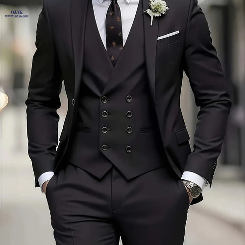 3-Piece Men’s Suit Set - Polyester Shirt, Pants, and Vest   OAXG 