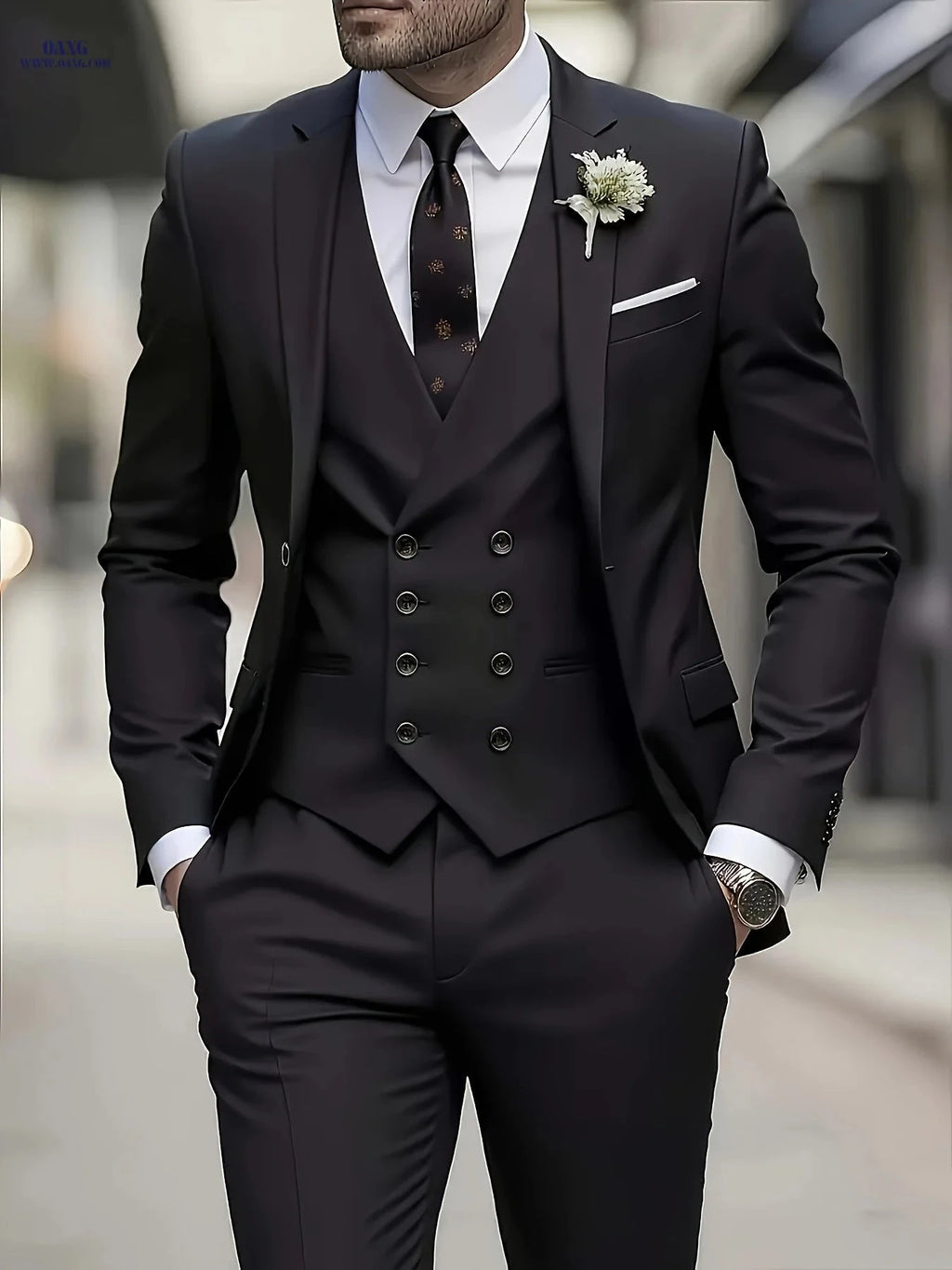 3-Piece Men’s Suit Set - Polyester Shirt, Pants, and Vest   OAXG 