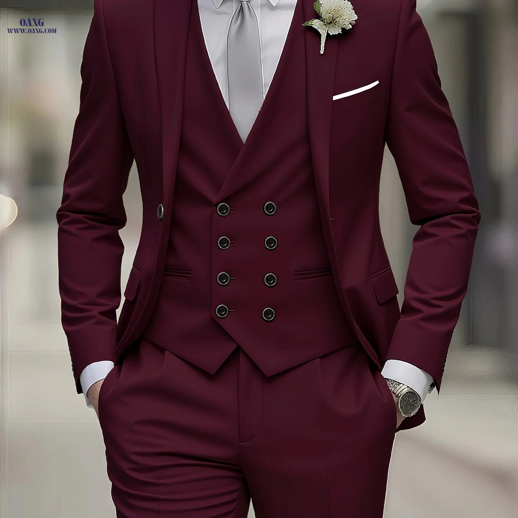 3-Piece Men’s Suit Set - Polyester Shirt, Pants, and Vest   OAXG 