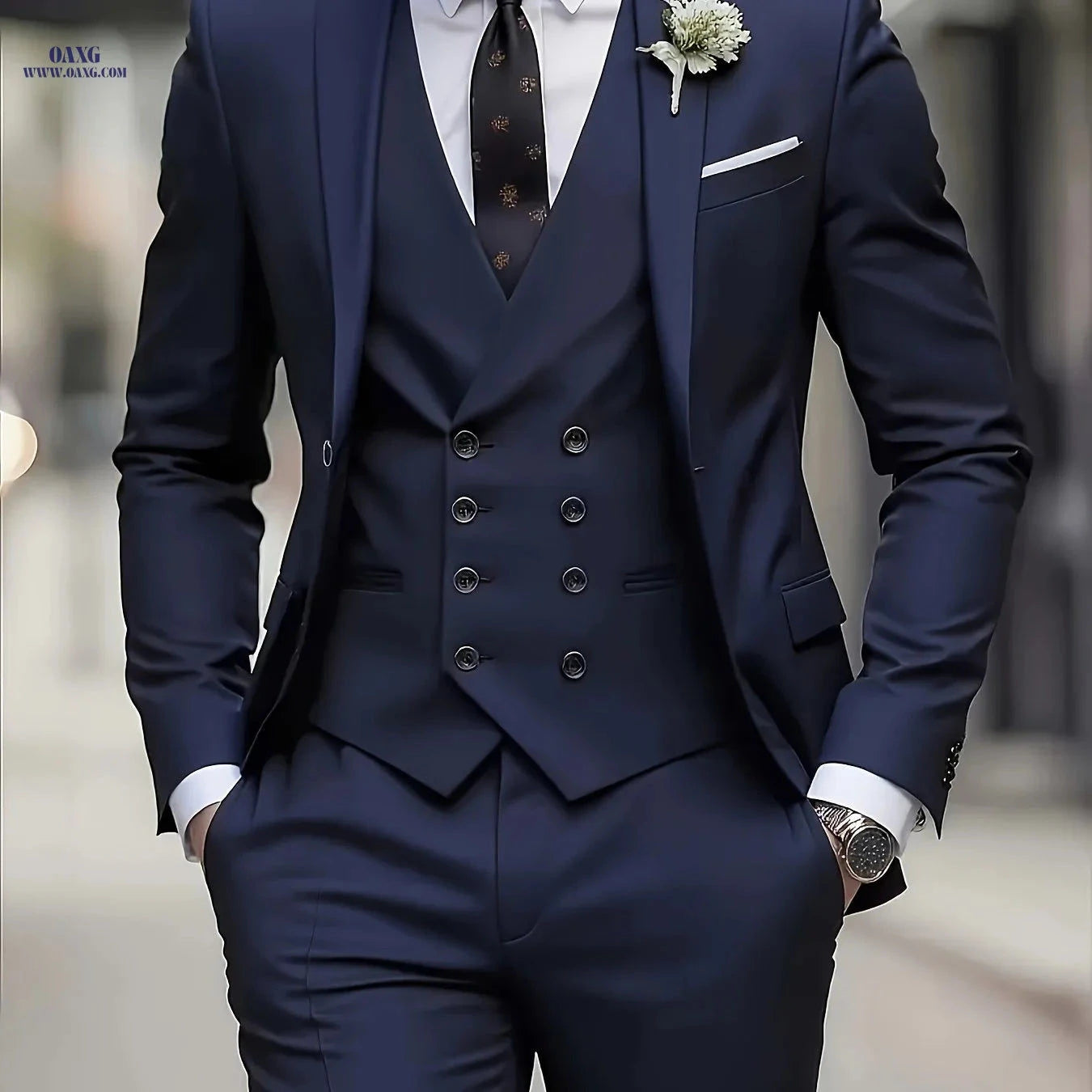 3-Piece Men’s Suit Set - Polyester Shirt, Pants, and Vest   OAXG 