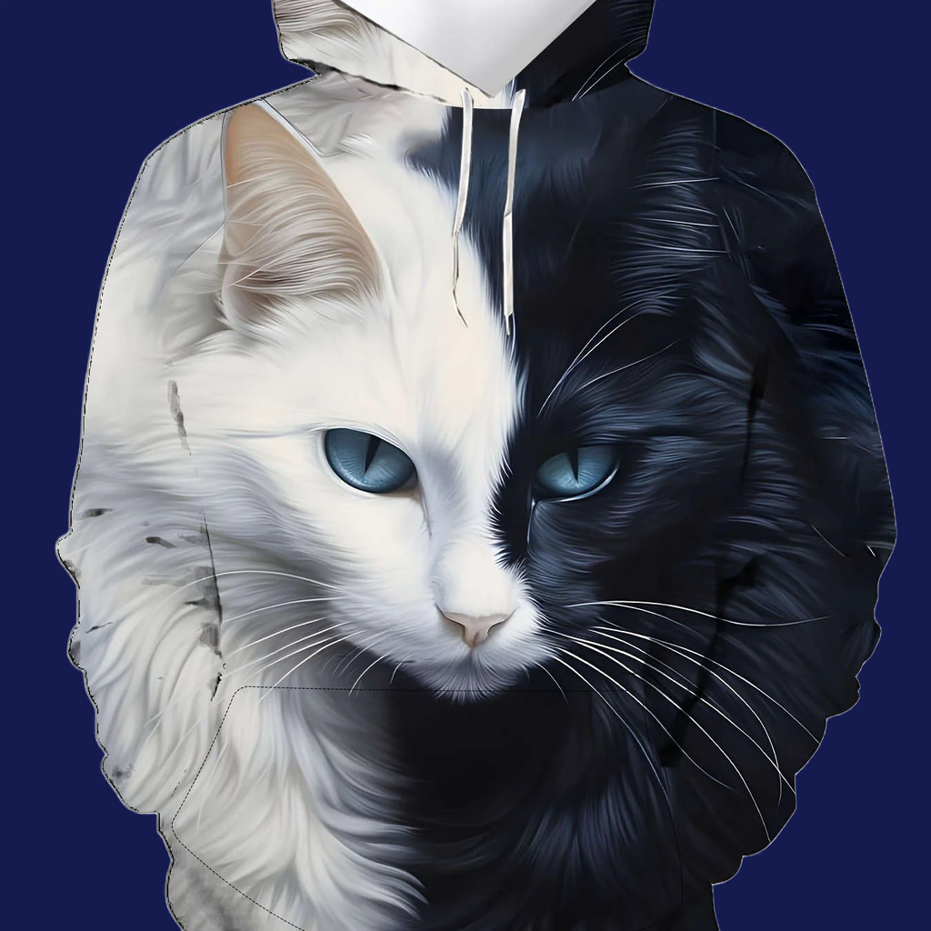 3D Cat Pattern Hoodie - Casual Long Sleeve Polyester Sweatshirt