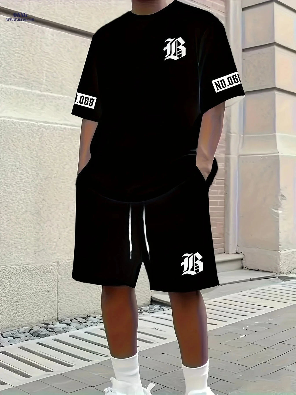 3D Men's Casual Sportswear Set - Short Sleeve Shirt & Shorts   OAXG Black / FR S
