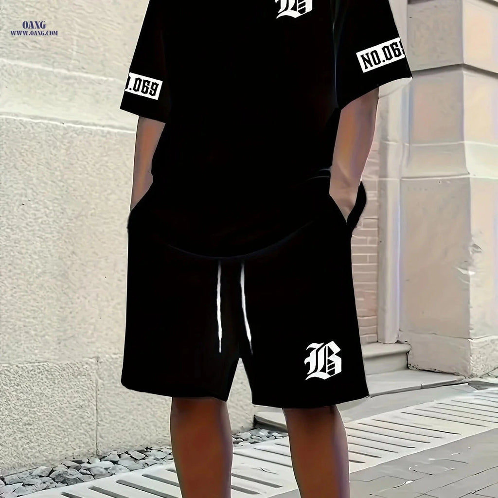 3D Men's Casual Sportswear Set - Short Sleeve Shirt & Shorts   OAXG Black / FR S