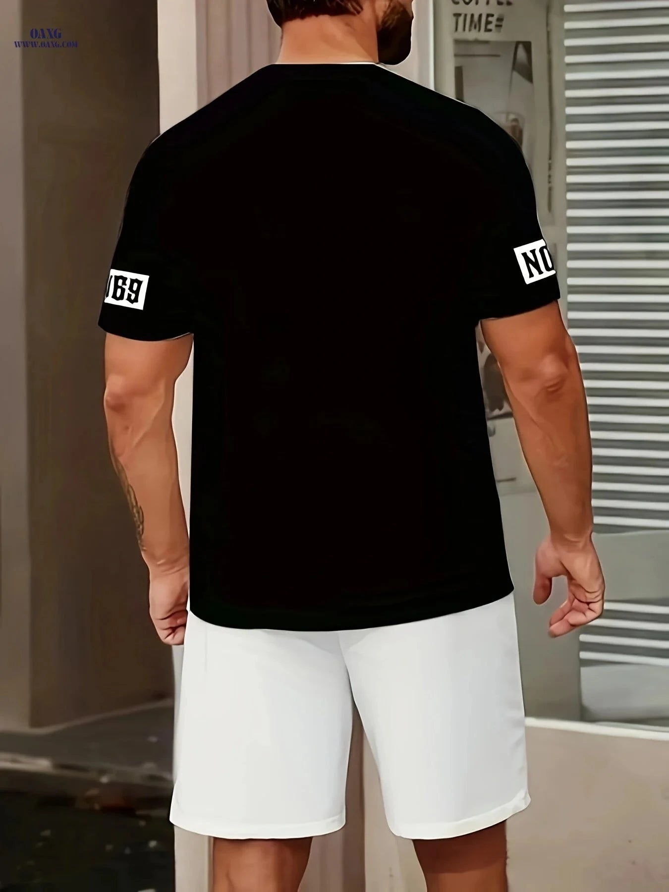 3D Men's Casual Sportswear Set - Short Sleeve Shirt & Shorts   OAXG Black / FR S