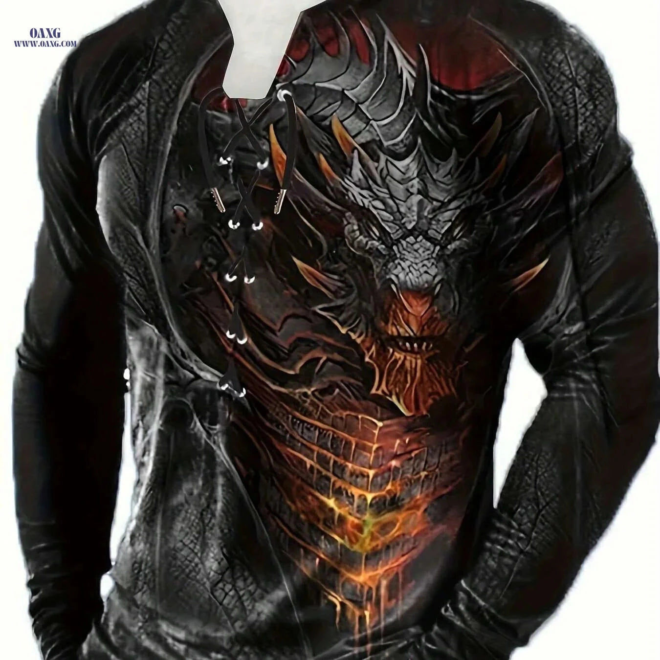 3D Print Men’s Dragon Henley Tee - Bold Design for Spring & Fall   OAXG 