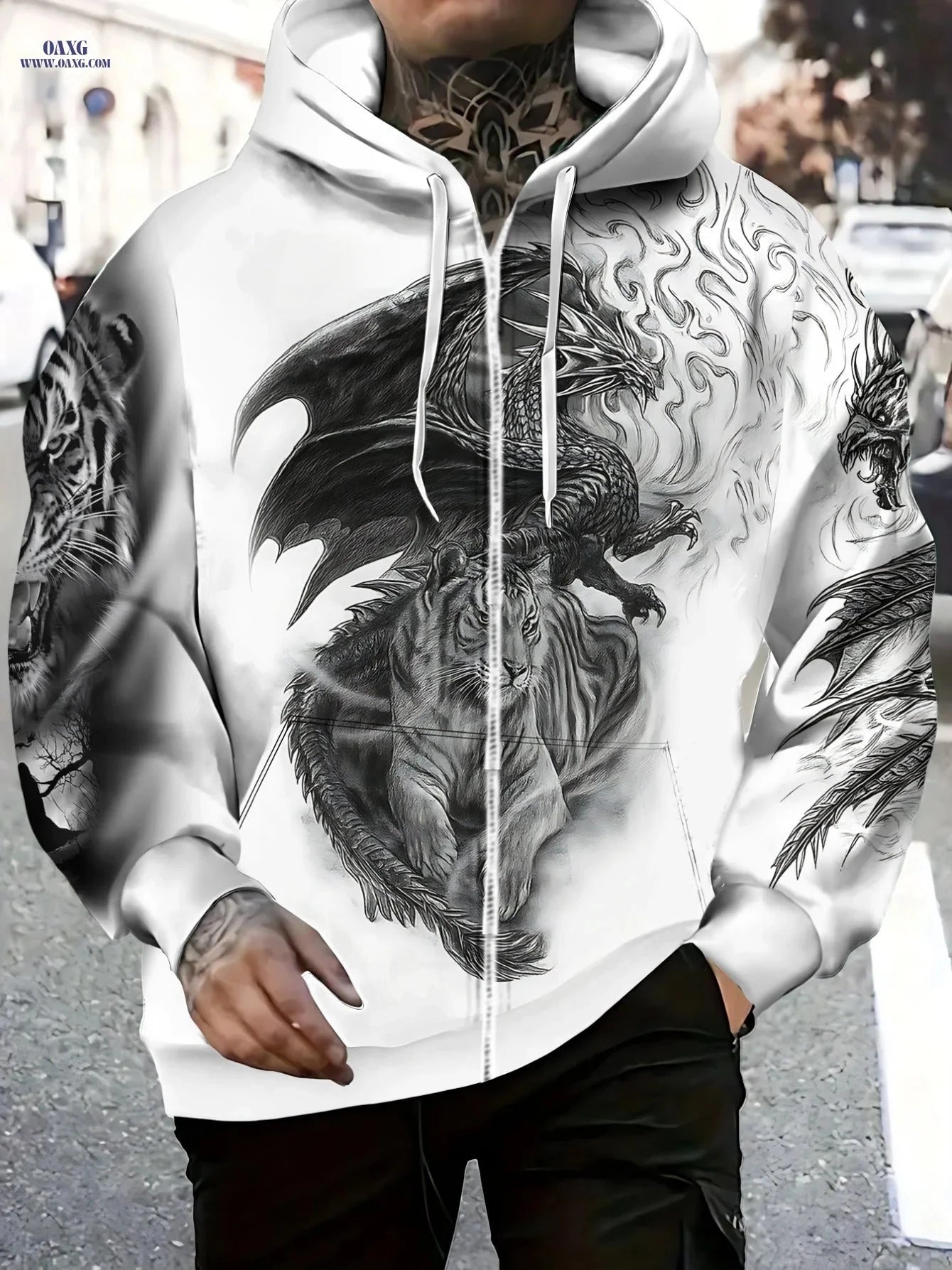 3D Printed Dragon Tiger Hoodie - Lightweight for Men and Women   OAXG 