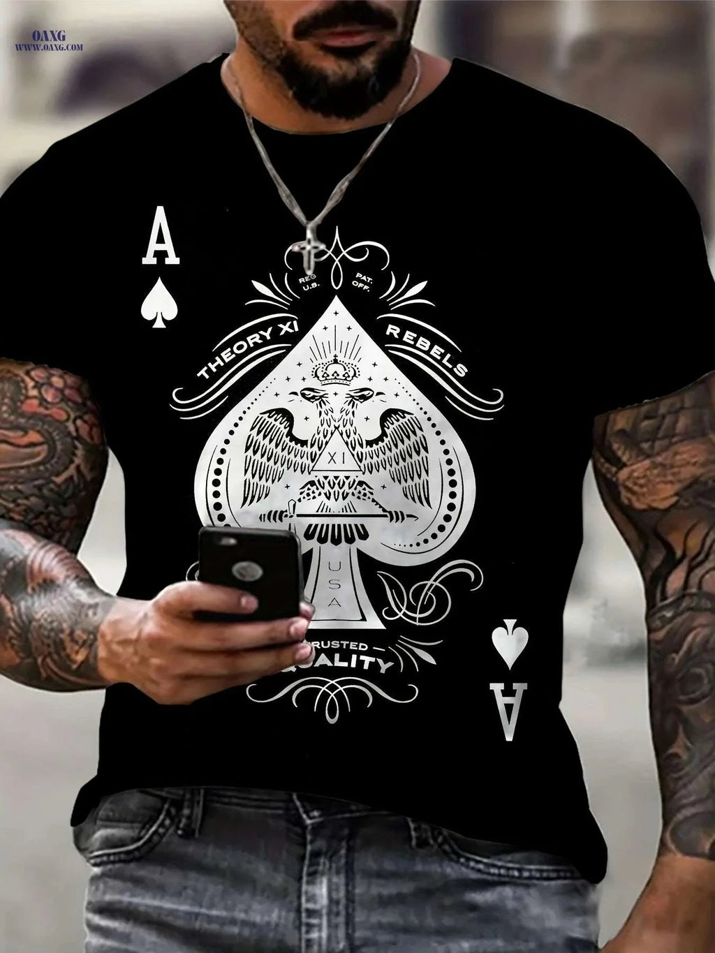 3D Spade Graphic T-Shirt for Men - Soft, Breathable, Loose Fit   OAXG Mixed Color / S
