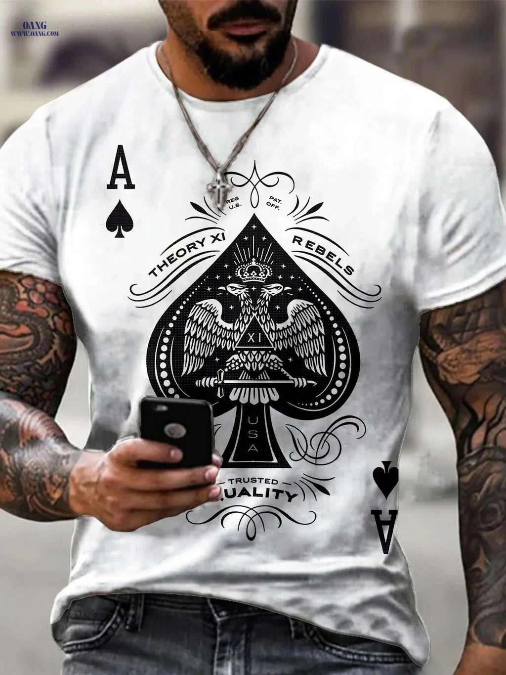 3D Spade Graphic T-Shirt for Men - Soft, Breathable, Loose Fit   OAXG Mixed Color / S