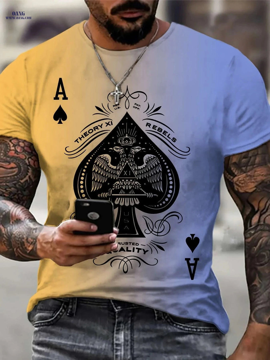 3D Spade Graphic T-Shirt for Men - Soft, Breathable, Loose Fit   OAXG Mixed Color / S