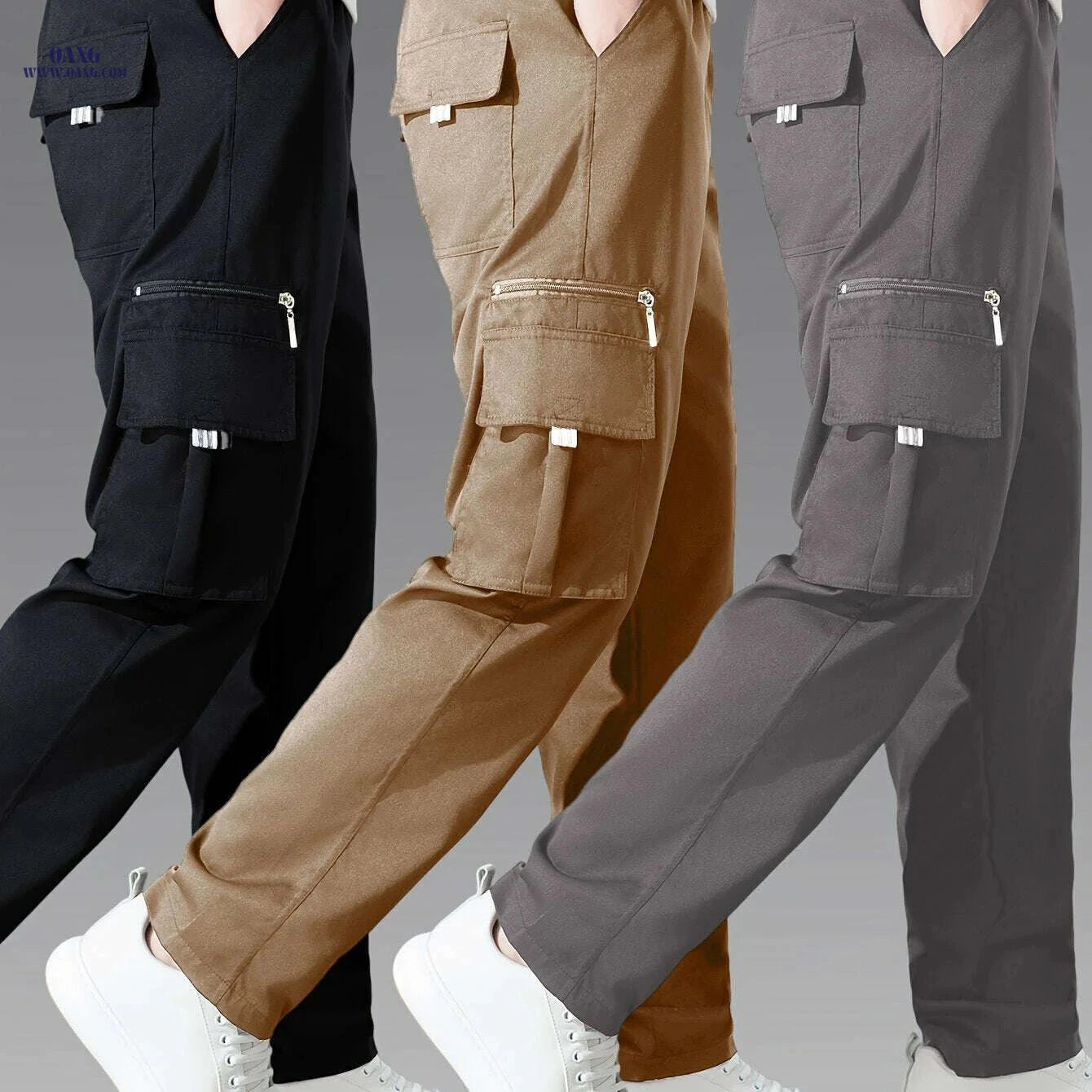 3pcs Men's Cargo Pants - Multi-Pocket Casual Trousers, All-Season   OAXG Black + Navy Blue + Khaki / S