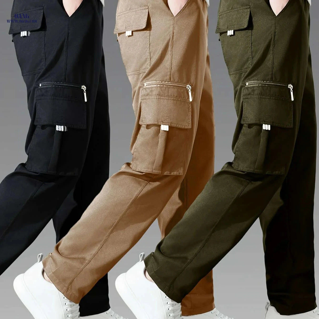 3pcs Men's Cargo Pants - Multi-Pocket Casual Trousers, All-Season   OAXG Black + Navy Blue + Khaki / S