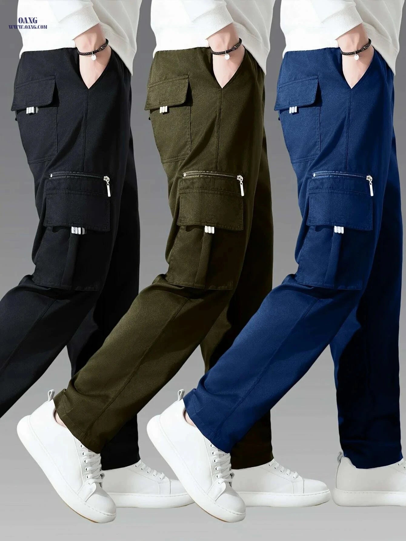 3pcs Men's Cargo Pants - Multi-Pocket Casual Trousers, All-Season   OAXG 