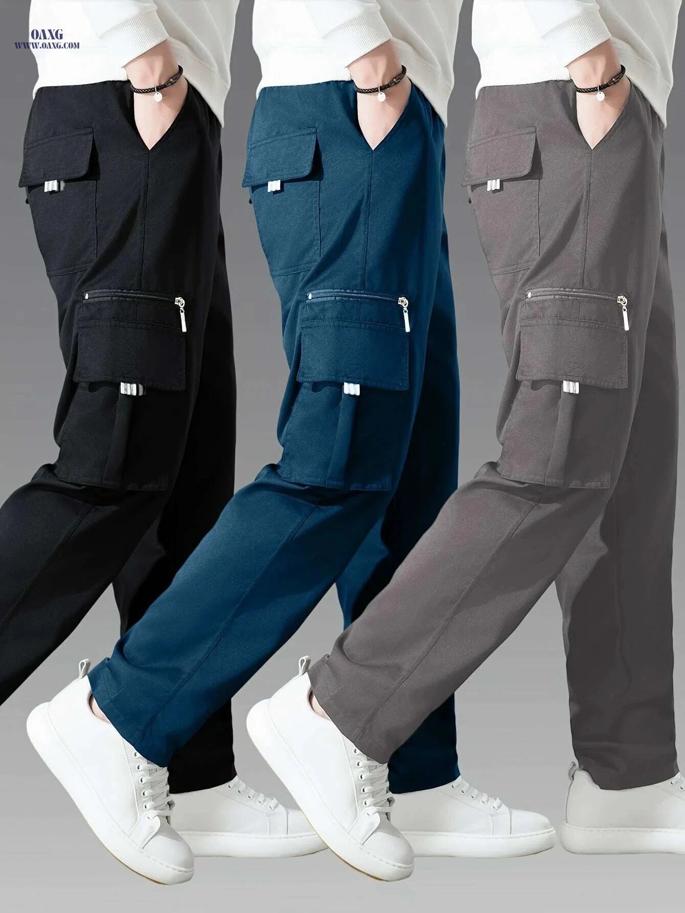 3pcs Men's Cargo Pants - Multi-Pocket Casual Trousers, All-Season   OAXG 