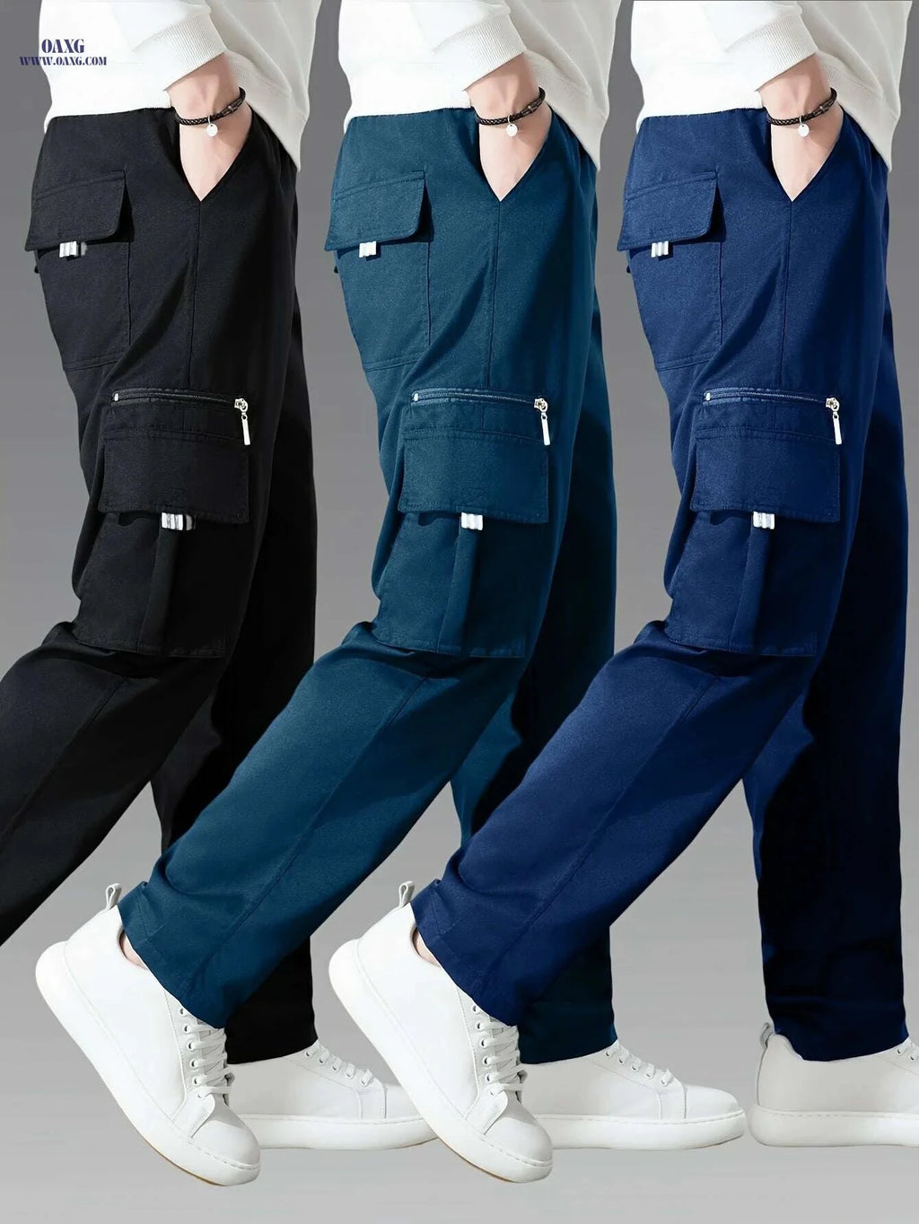 3pcs Men's Cargo Pants - Multi-Pocket Casual Trousers, All-Season   OAXG 