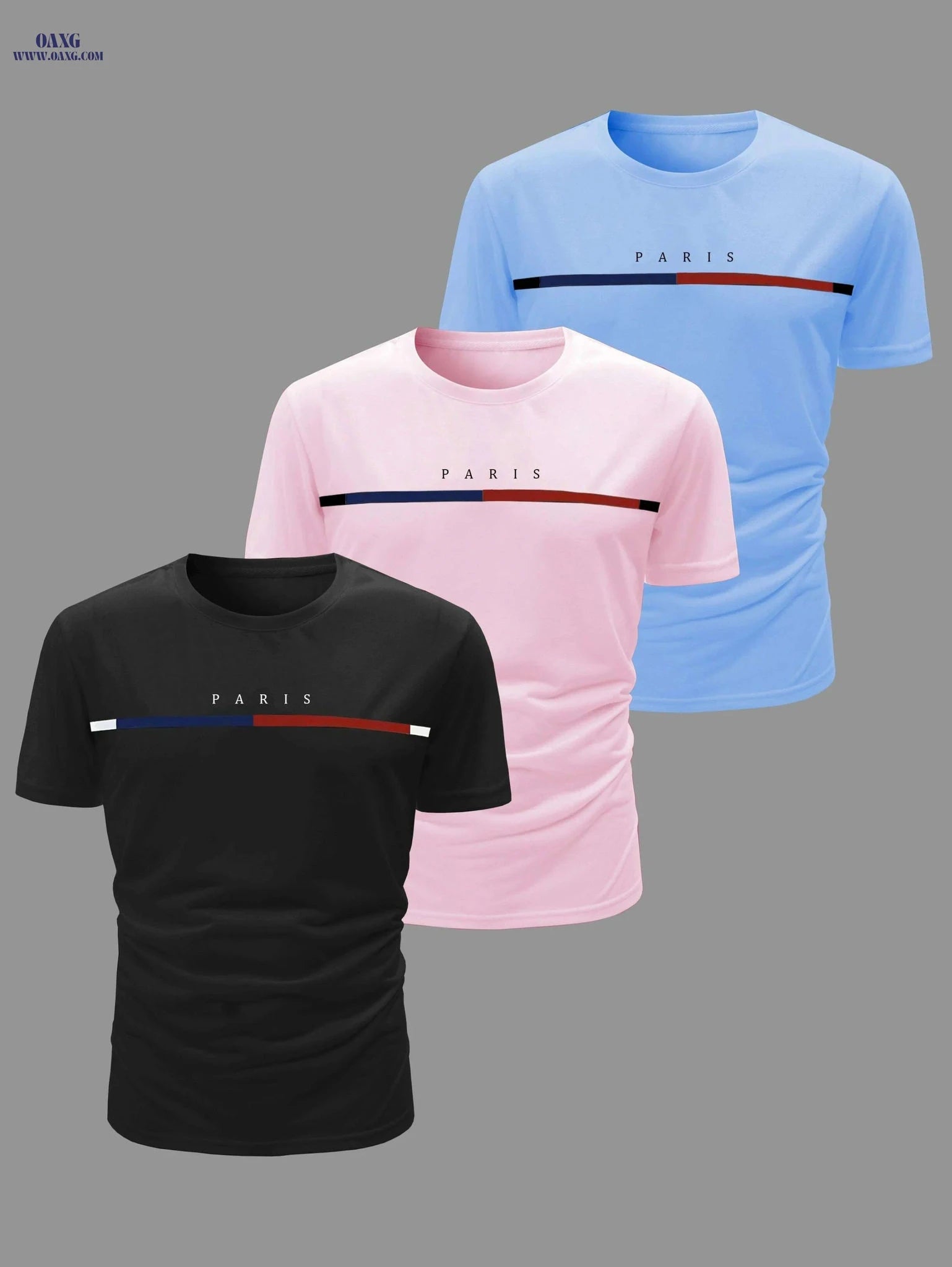 3pcs Men's Casual Crew Neck T-Shirts - Breathable & Lightweight for Summer   OAXG Red, Black And Royal Blue / S