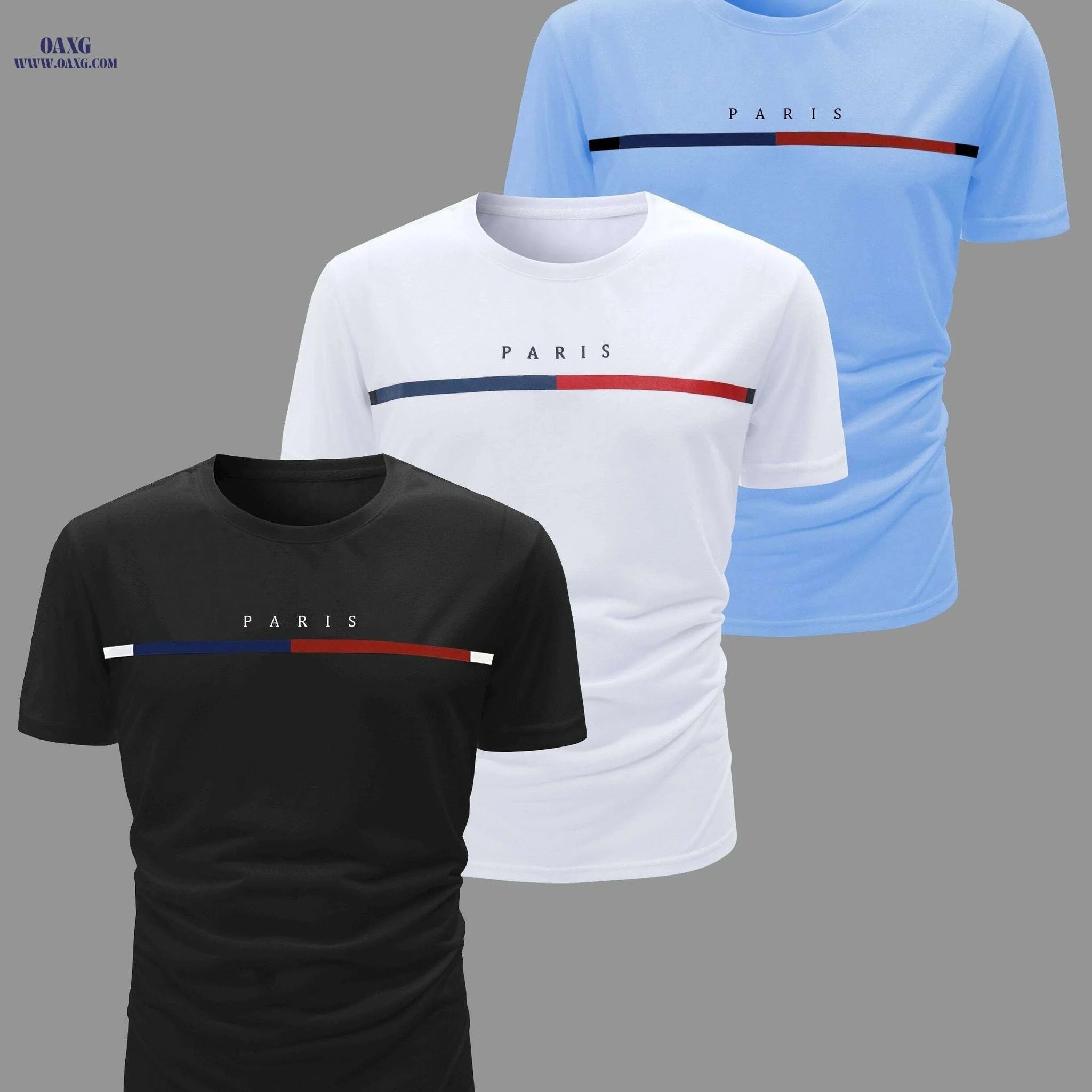 3pcs Men's Casual Crew Neck T-Shirts - Breathable & Lightweight for Summer   OAXG Red, Black And Royal Blue / S