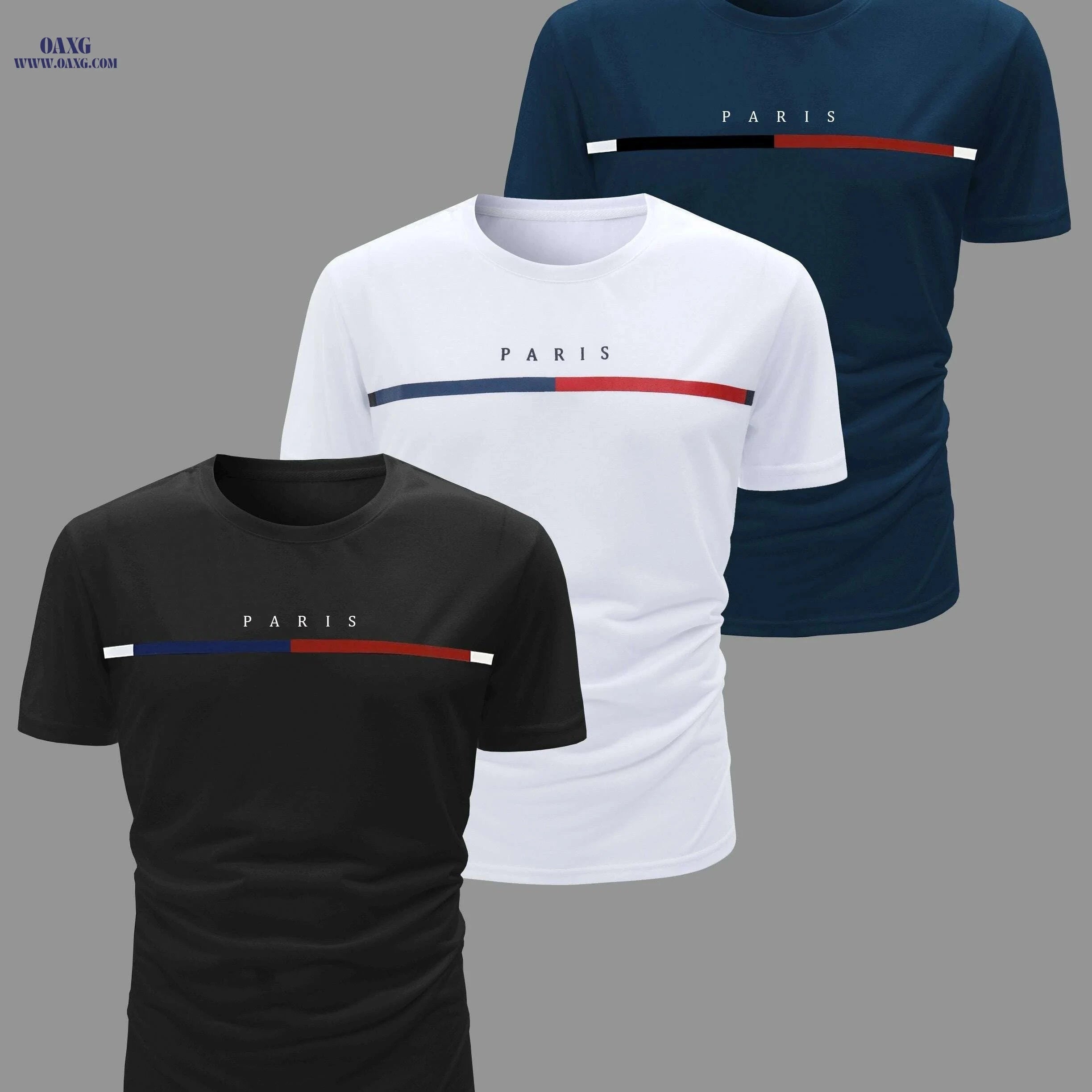 3pcs Men's Casual Crew Neck T-Shirts - Breathable & Lightweight for Summer   OAXG Red, Black And Royal Blue / S