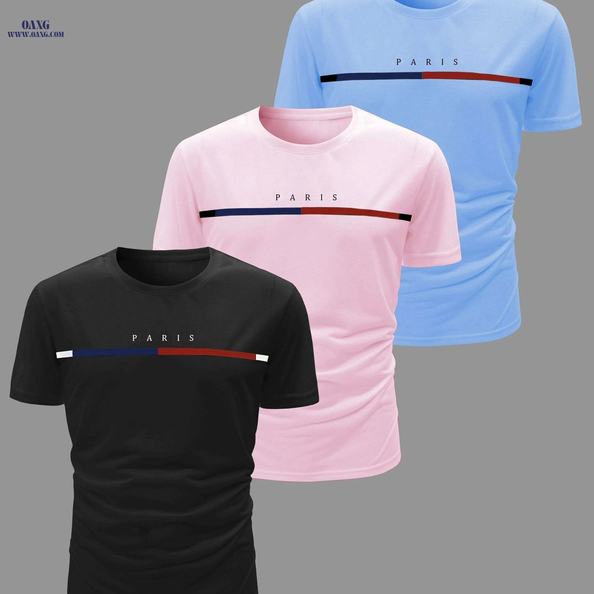 3pcs Men's Casual Crew Neck T-Shirts - Breathable & Lightweight for Summer   OAXG Red, Black And Royal Blue / S