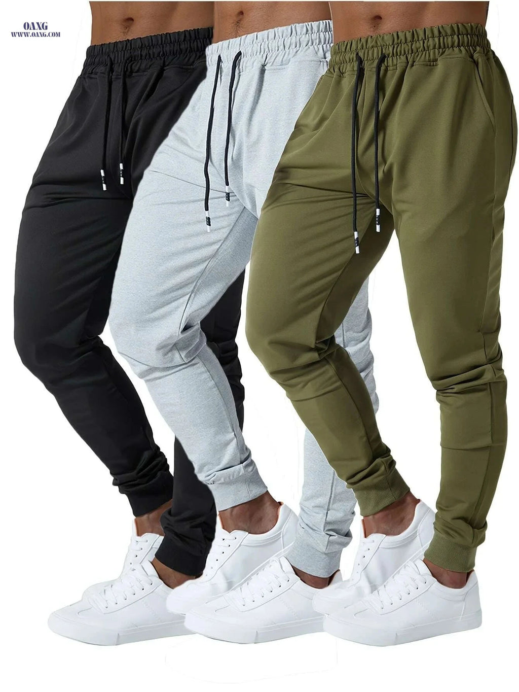 3pcs Men's Jogger Sweatpants - Ultra-Elastic Gym Pants with Pockets   OAXG Black+Darkgray+Lightgray / S