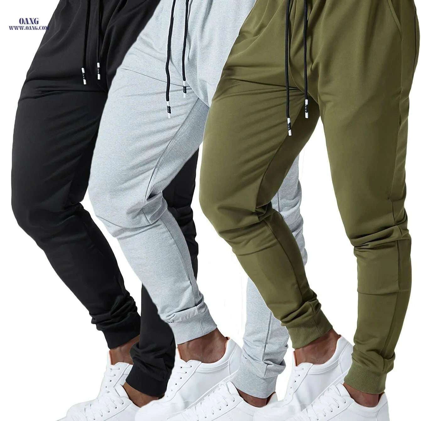 3pcs Men's Jogger Sweatpants - Ultra-Elastic Gym Pants with Pockets   OAXG Black+Darkgray+Lightgray / S