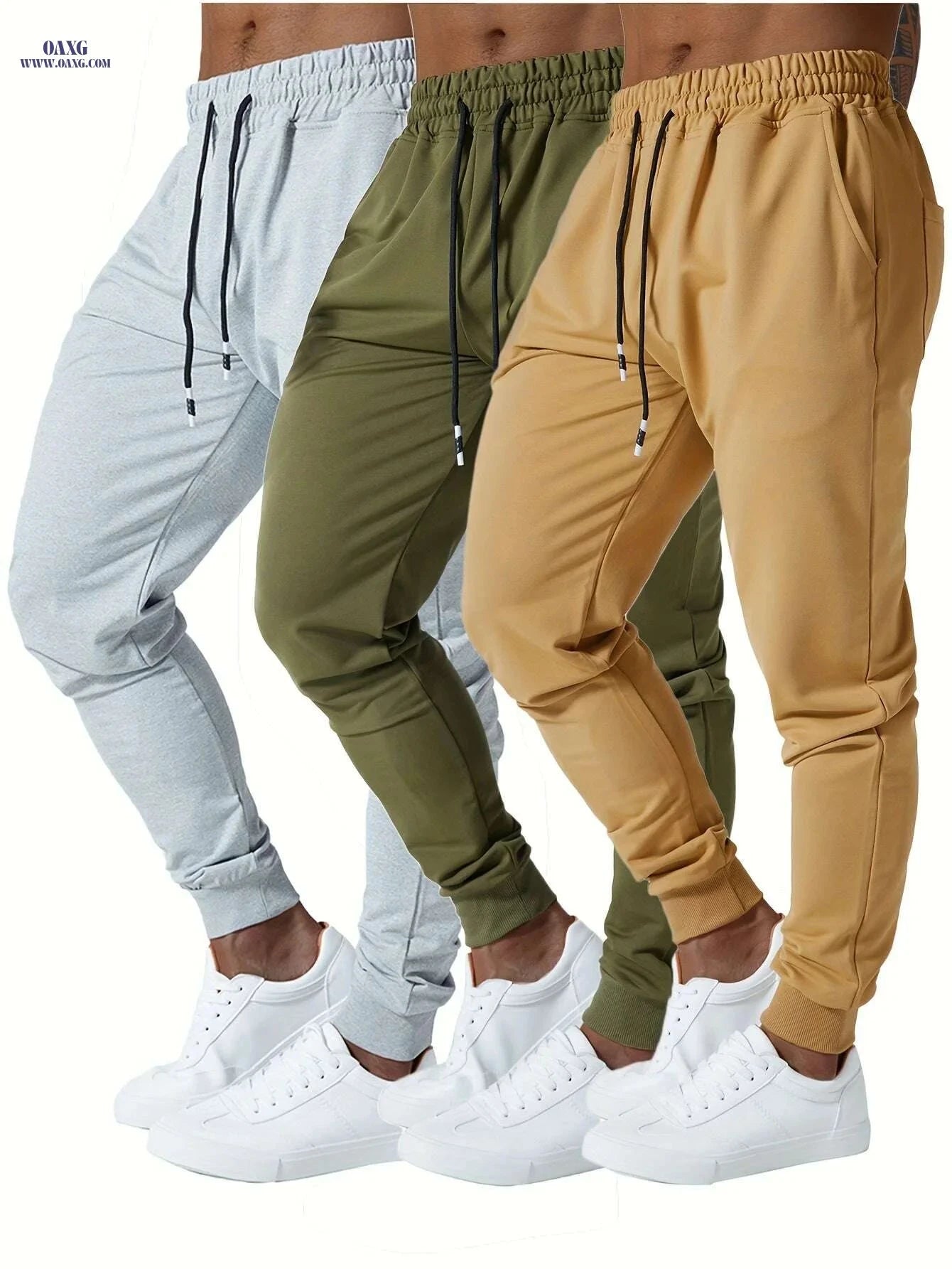 3pcs Men's Jogger Sweatpants - Ultra-Elastic Gym Pants with Pockets   OAXG Black+Darkgray+Lightgray / S