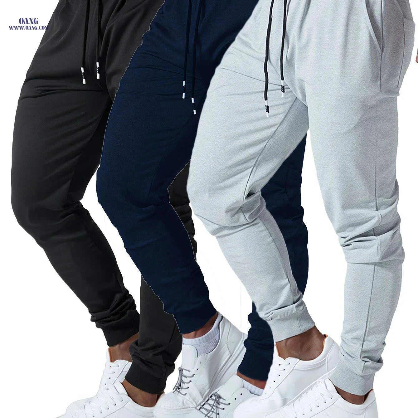 3pcs Men's Jogger Sweatpants - Ultra-Elastic Gym Pants with Pockets   OAXG Black+Darkgray+Lightgray / S