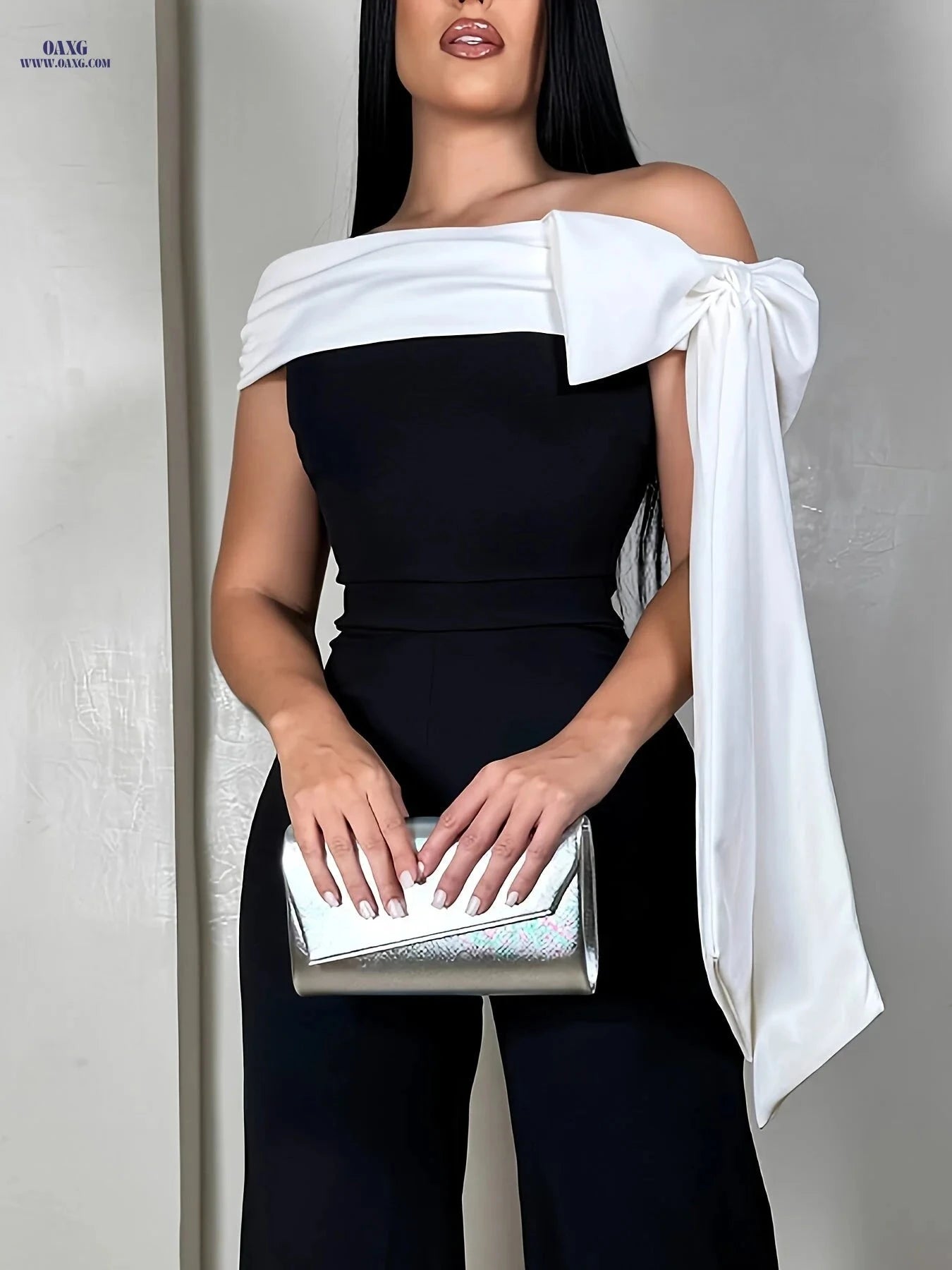 6091 Elegant Color Block Off-Shoulder Jumpsuit - Sleeveless Fashion   OAXG Black / S