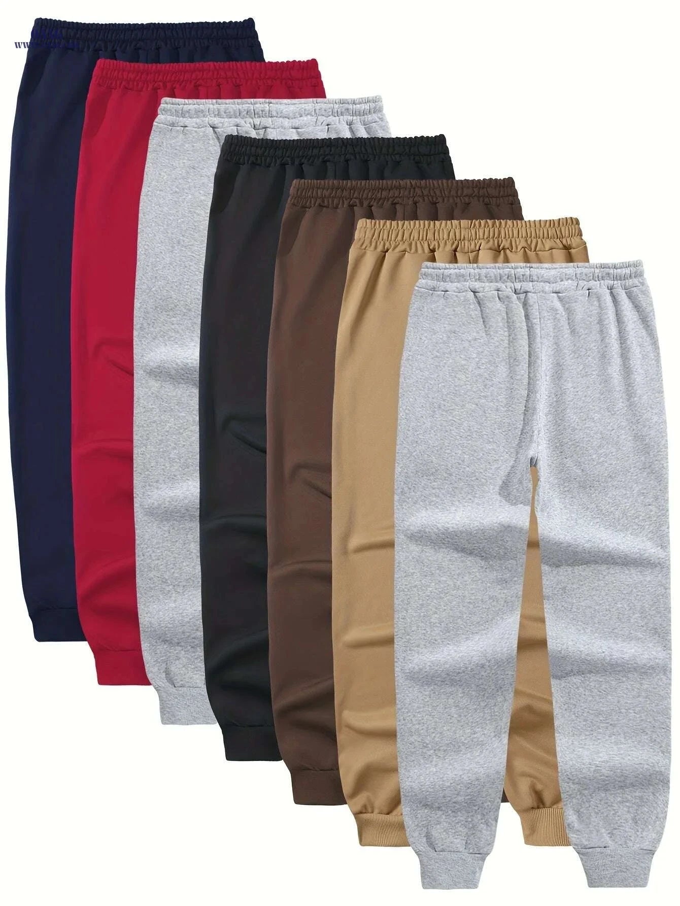 7-Pack Men's Polyester Joggers - Solid Color with Pockets & Stretch   OAXG 
