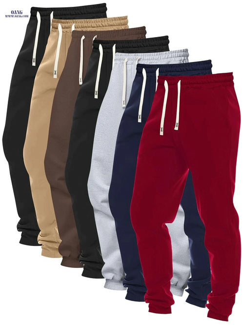 7-Pack Men's Polyester Joggers - Solid Color with Pockets & Stretch   OAXG 