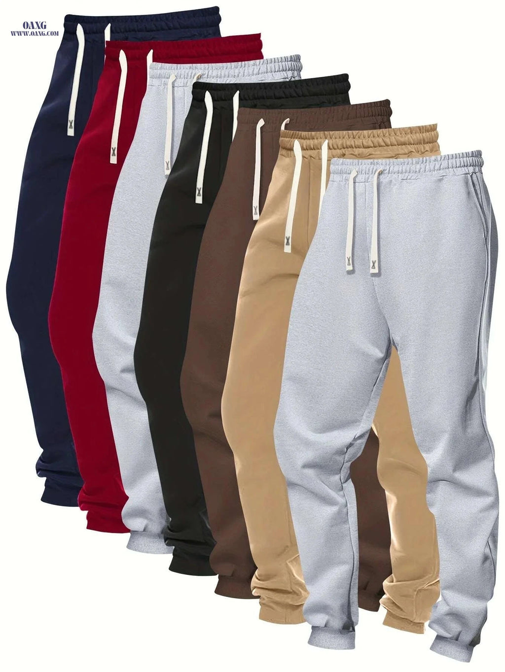 7-Pack Men's Polyester Joggers - Solid Color with Pockets & Stretch   OAXG Mixed Color 1 / S