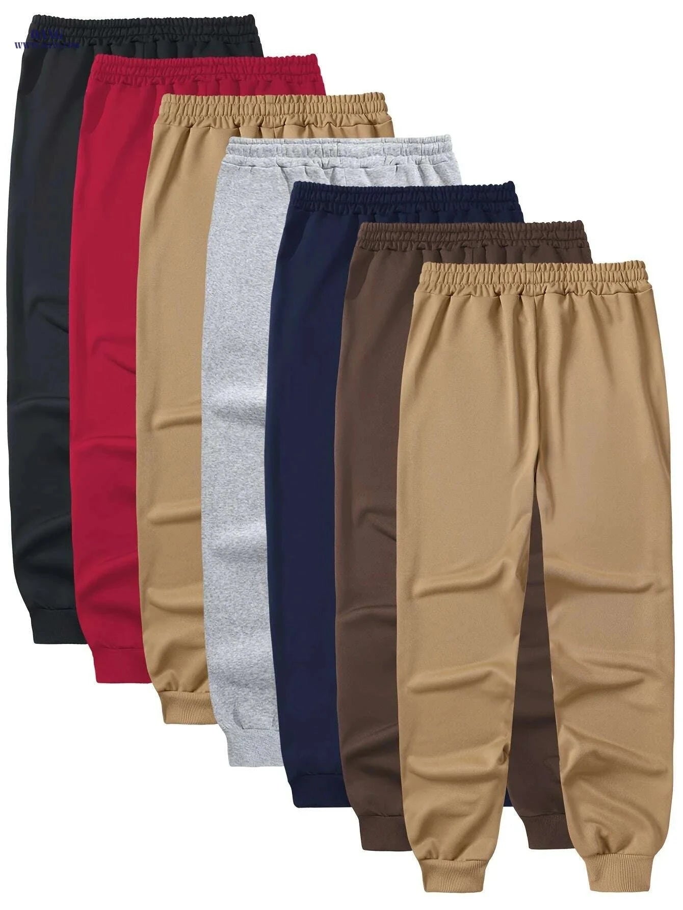 7-Pack Men's Polyester Joggers - Solid Color with Pockets & Stretch   OAXG Mixed Color 1 / S