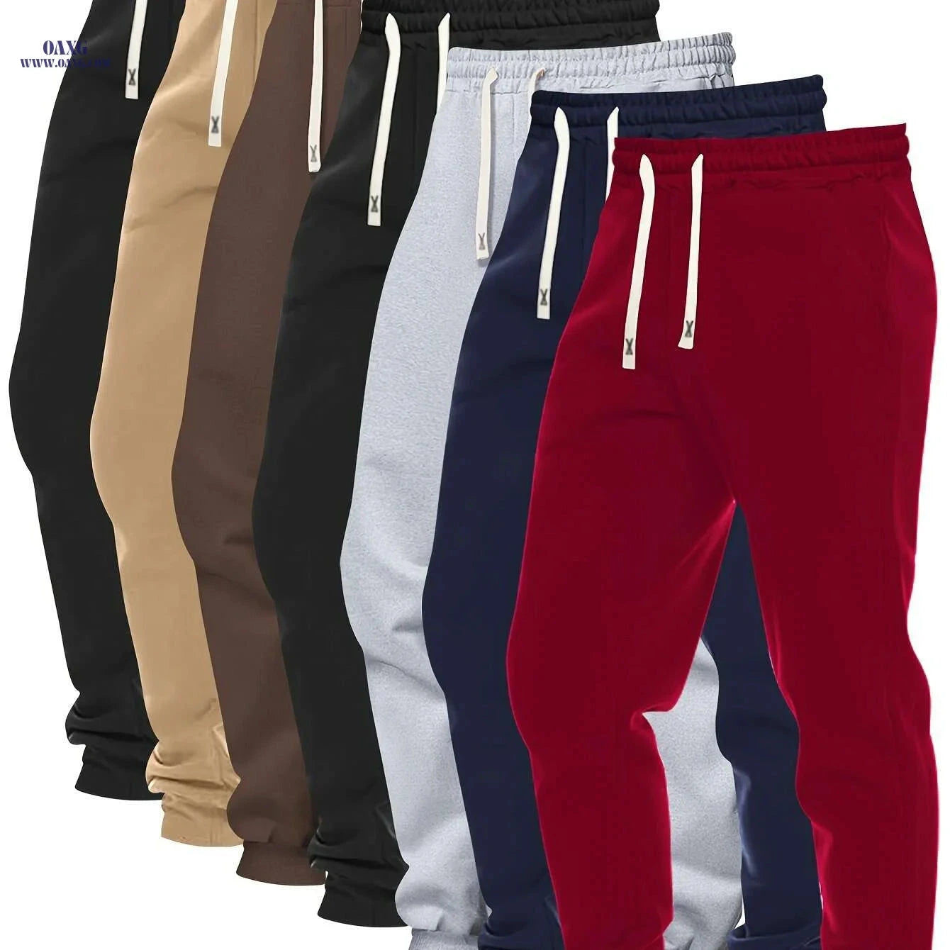 7-Pack Men's Polyester Joggers - Solid Color with Pockets & Stretch   OAXG Mixed Color 1 / S