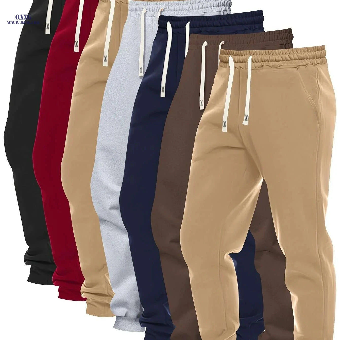 7-Pack Men's Polyester Joggers - Solid Color with Pockets & Stretch   OAXG Mixed Color 1 / S