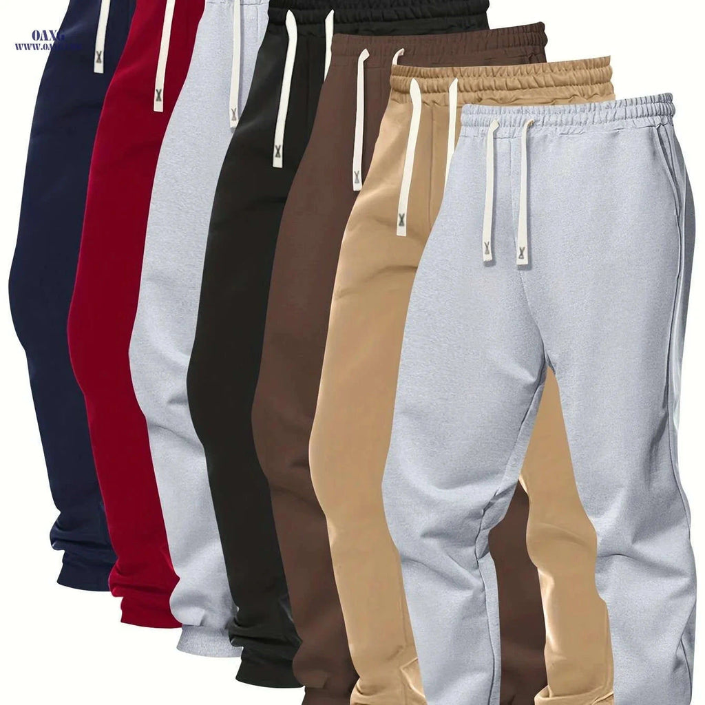 7-Pack Men's Polyester Joggers - Solid Color with Pockets & Stretch   OAXG Mixed Color 1 / S