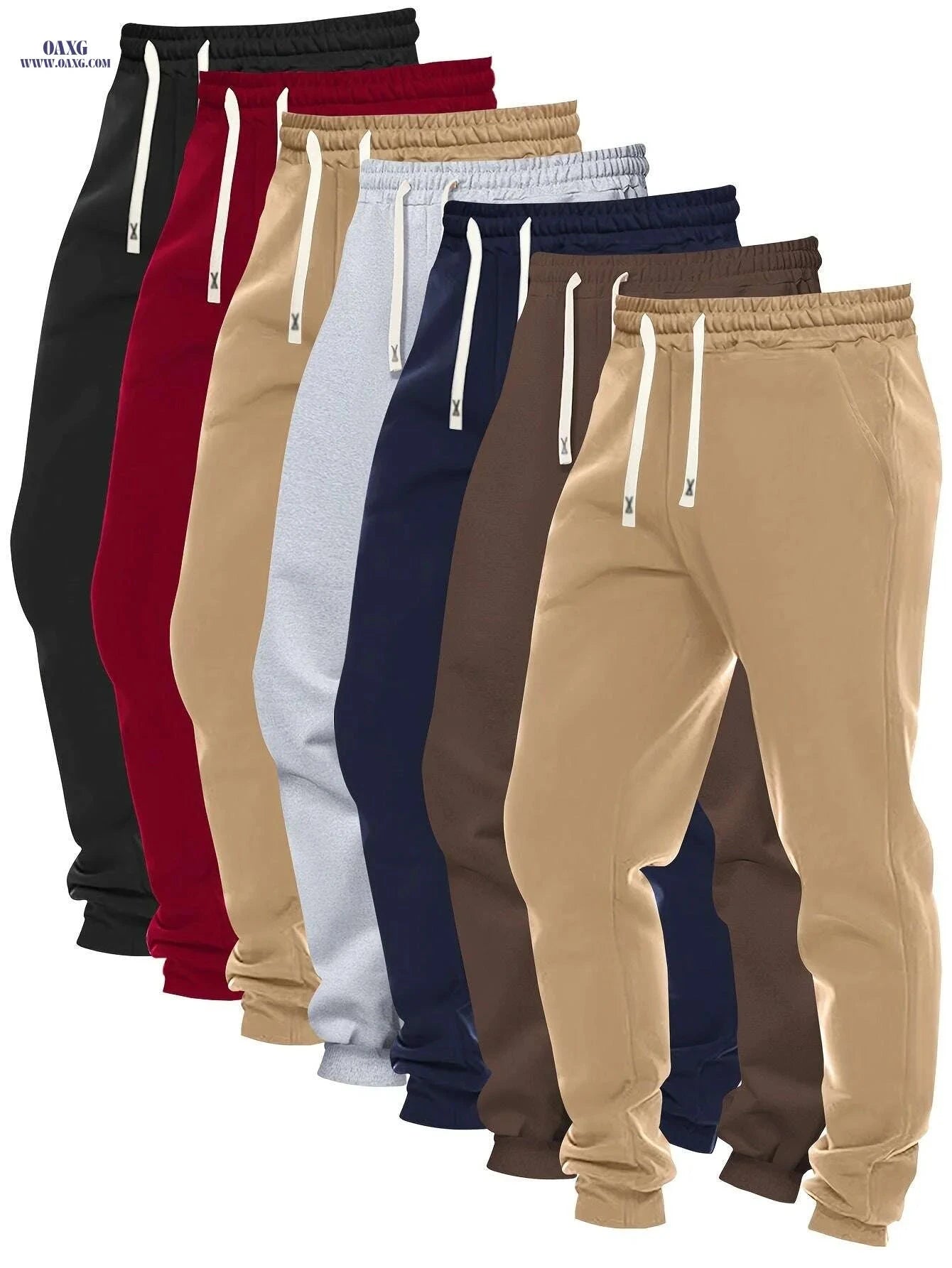 7-Pack Men's Polyester Joggers - Solid Color with Pockets & Stretch   OAXG 