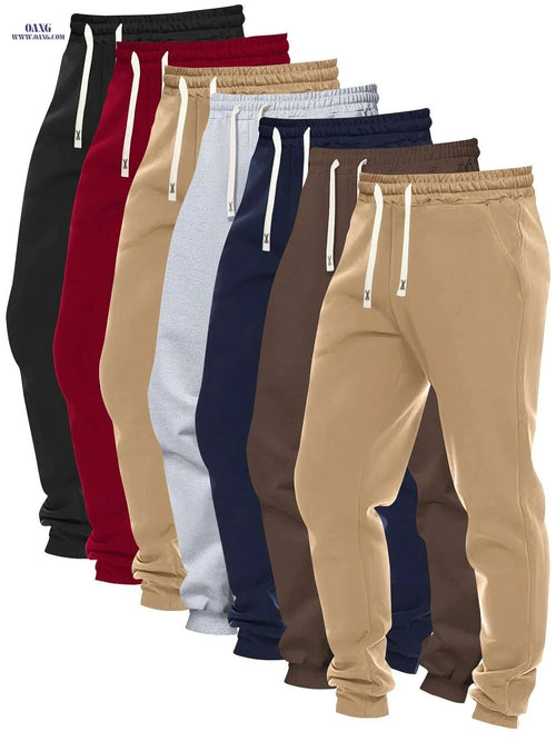 7-Pack Men's Polyester Joggers - Solid Color with Pockets & Stretch   OAXG 