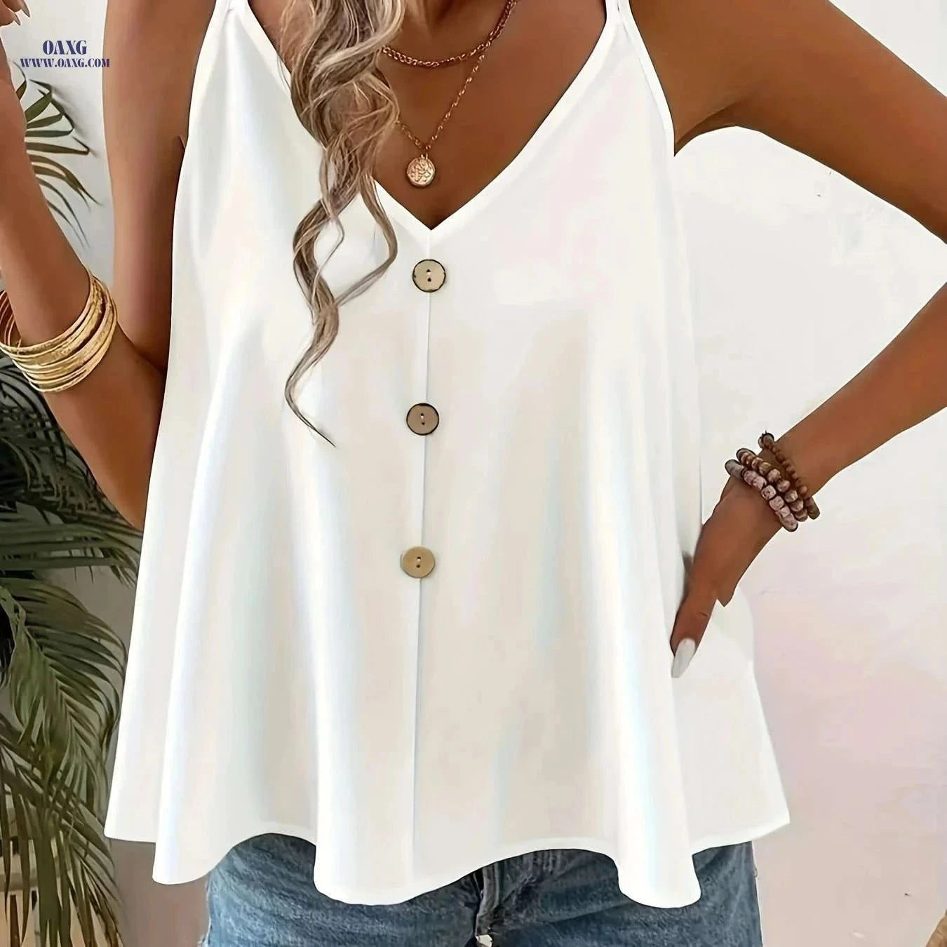 8292 Back Strap Camisole Top - Sexy V-Neck Design for Summer   OAXG White / S