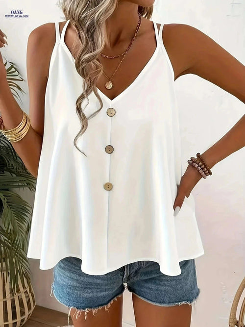 8292 Back Strap Camisole Top - Sexy V-Neck Design for Summer   OAXG White / S