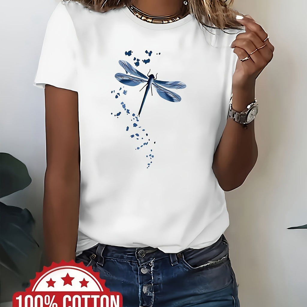 A Casual Top for Women Made of 100%, Featuring a Printed Design, Short Sleeves, And a Round Neckline, Perfect for Spring And Summer   OAXG White / S