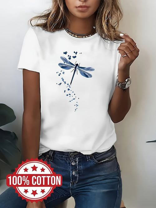 A Casual Top for Women Made of 100%, Featuring a Printed Design, Short Sleeves, And a Round Neckline, Perfect for Spring And Summer   OAXG White / S