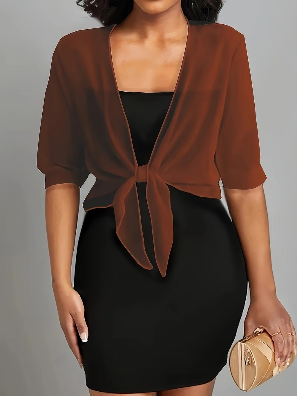 A Front-Opening Shawl Shirt with Elegant Semi-Transparent Fabric And a Directional Lace-Up Design   OAXG Yellow / S