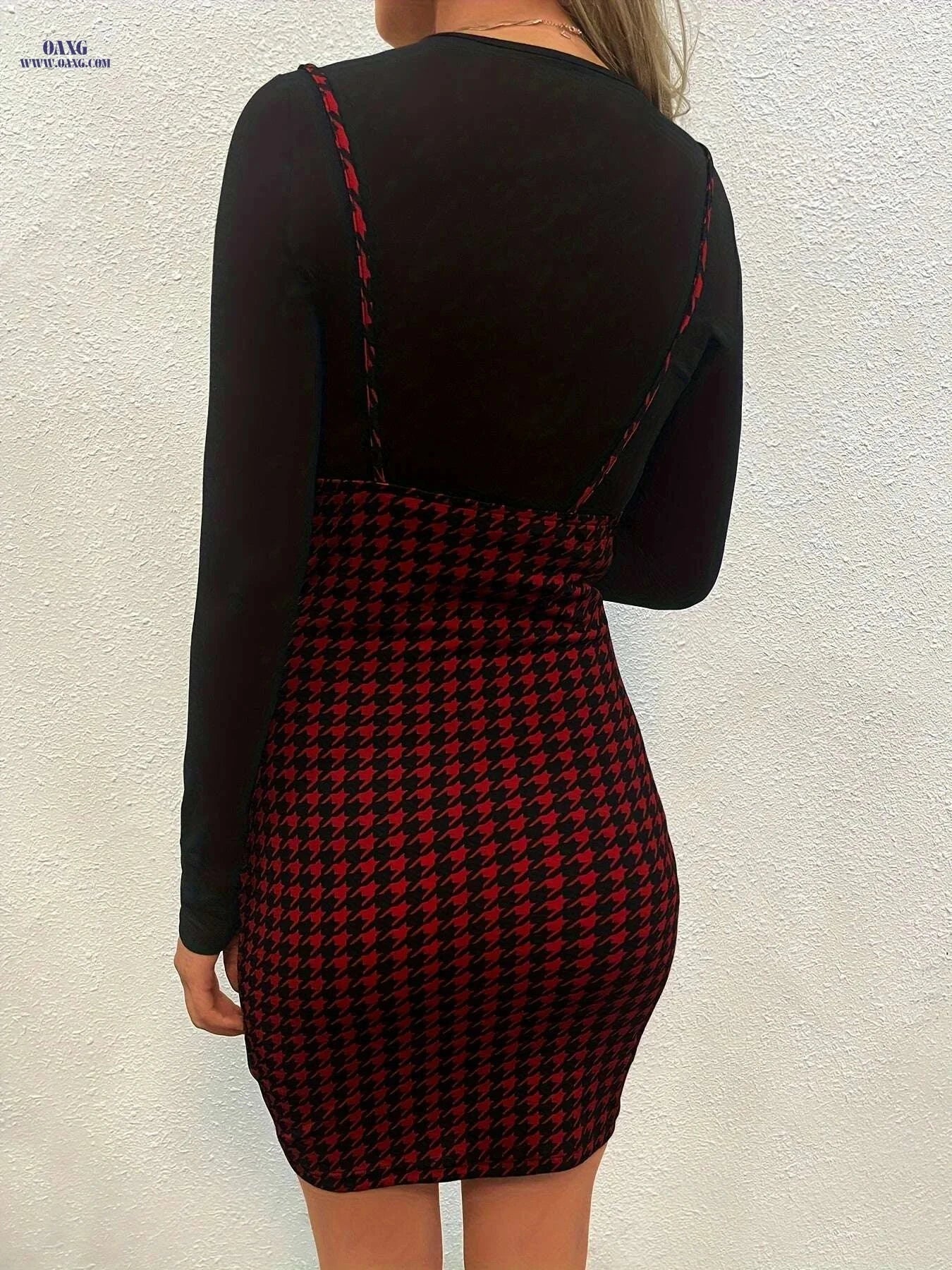 All-Season Houndstooth Slim Fit Skirt - Stretchy Casual Women’s Wear   OAXG Black And White / XS