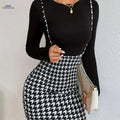 All-Season Houndstooth Slim Fit Skirt - Stretchy Casual Women’s Wear   OAXG Black And White / XS